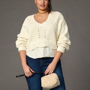 Anthropologie Layered Long Sleeve
Knit Sweater Cream Size Large